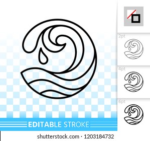 Wave thin line icon. Outline web sign of sea. Clean water splash linear pictogram with different stroke width. Simple spiral tide curl vector transparent symbol. Wave editable stroke icon without fill