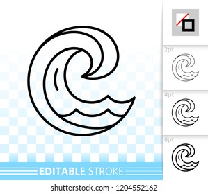 Wave thin line icon. Outline web sign of sea. Clean water splash linear pictogram with different stroke width. Simple spiral tide curl vector transparent symbol. Wave editable stroke icon without fill