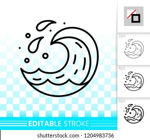 Wave thin line icon. Outline web sign of sea. Clean water splash linear pictogram with different stroke width. Simple spiral tide curl vector transparent symbol. Wave editable stroke icon without fill