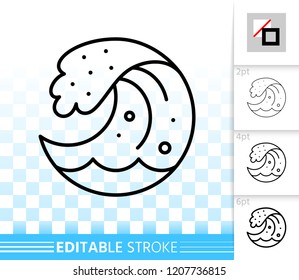 Wave thin line icon. Outline web sign of sea. Clean water splash linear pictogram with different stroke width. Simple spiral tide curl vector transparent symbol. Wave editable stroke icon without fill