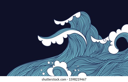 wave tides Hand drawn Japanese - Vector