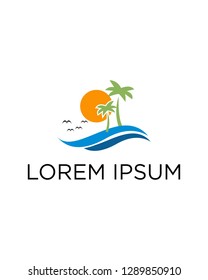Wave Tree Beach Logo Template