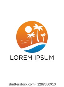 Wave Tree Beach Logo Template