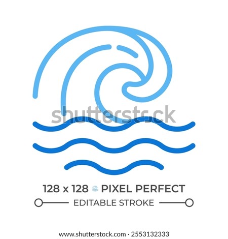 Wave two color line icon. Symbolizing ocean tides, currents. Coastal and marine environments. Tsunami bicolor outline symbol. Duotone linear pictogram. Isolated illustration. Editable stroke
