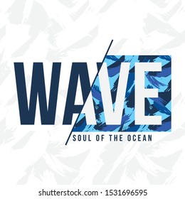 İllustration of a wave typography, t-shirt graphics, vector