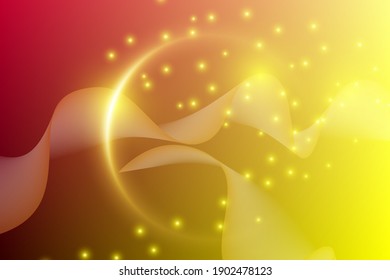 Wave under the ring of yellow, orange, golden light, stars scattered brightly. Abstract color background