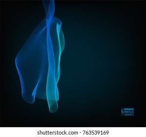 Wave Vector Background. Ripple Grid surface. Abstract Illustration. 3D Technology Style. Plexus Dots. Network Design with Particles.