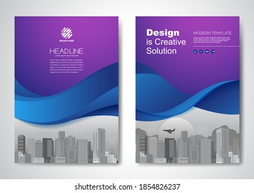 Wave vector design template for Brochure, AnnualReport, Magazine, Poster, Corporate Presentation, Portfolio, Flyer, infographic, layout modern with blue color size A4, Front and back, Easy to use and edit.