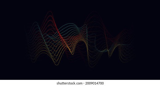 Wave Vektorelement mit abstrakten bunten Punkten Linie auf dunklem Hintergrund. Partikel Flow Bewegung Illustration Verwendung für Banner, Poster, Website. 
