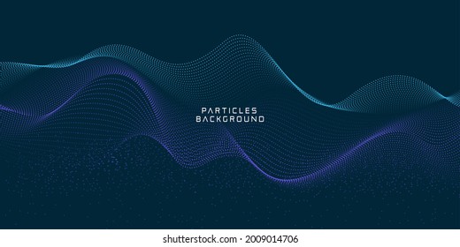 Wave vector element with abstract colorful dots line on dark background. particles flow motion  illustration use for banner, poster, website. 
