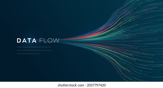 Wave vector element with abstract colorful lines on black background. Data flow vector illustration can be use for banner, poster, website. Curve flow motion illustration.