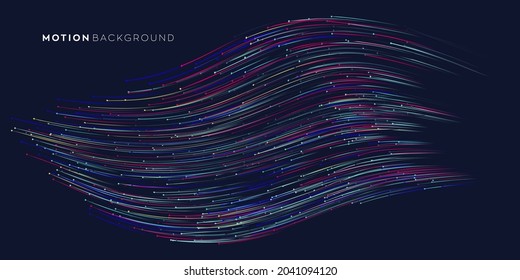 Wave vector element with abstract colorful lines on black background. Data flow vector illustration can be use for banner, poster, website. Curve flow motion illustration.
