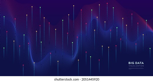 Wave vector element with abstract colorful lines on dark background. Data flow vector illustration can be use for banner, poster, website. Curve flow motion illustration.