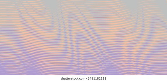 Wave vector geometric textured abstract banner in trendy color of the year 2024 peacn fuzz. Psychedelic background for wall art, wall panel, wallpaper, package, banner, poster, interior decor. 