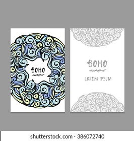 Wave vector illustration, vector card, boho style