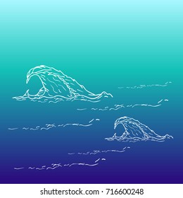Wave vector illustration. Doodle style. Design icon, print, logo, poster, symbol, decor, textile, paper
