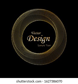
Wave vector illustration. Frame, golden lines in the shape of a circle.