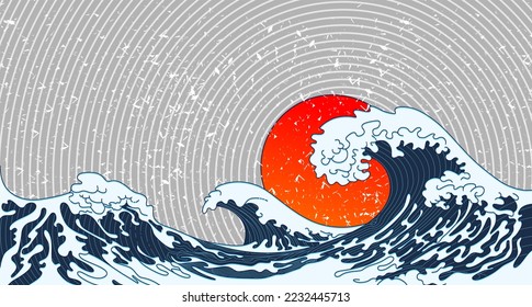 wave vector illustration Japanese motif. japan background. hand drawn illustration of japan