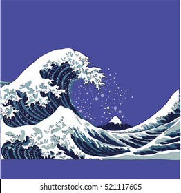 wave vector illustration Japanese motif. japan background. hand drawn illustration of japan. waves on a purple background