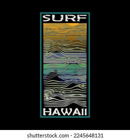 Wave Vector illustration on the theme of surfing and surf in Hawaii. Vintage design.
