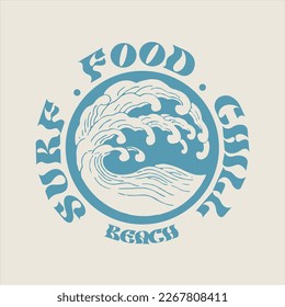 wave view illustration with circular text, for t-shirt prints, posters and other uses.