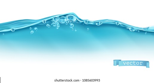 Wave of water and bubbles. 3d vector