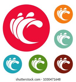 Wave water composition icons circle set vector isolated on white background