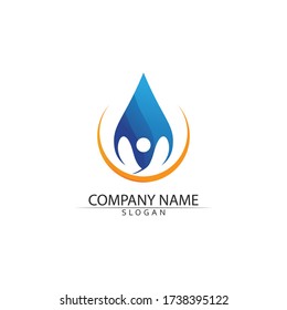 wave and Water drop Logo Template vector illustration design blue