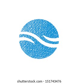 Wave water icon , abstract icon, vector symbol with hand drawn lines texture.
