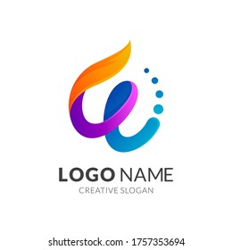 Wave water initial letter W logo concept