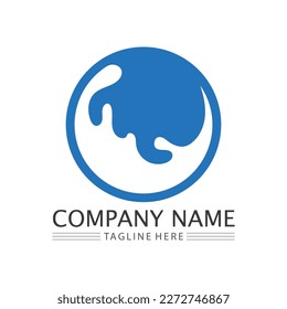 wave and water Isolated round shape logo Blue color logotype Flowing water image. Sea, ocean, river surface