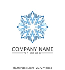 wave and water Isolated round shape logo Blue color logotype Flowing water image. Sea, ocean, river surface