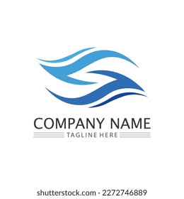 wave and water Isolated round shape logo Blue color logotype Flowing water image. Sea, ocean, river surface