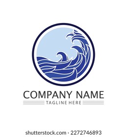 wave and water Isolated round shape logo Blue color logotype Flowing water image. Sea, ocean, river surface