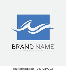 wave and water Isolated round shape logo Blue color logotype Flowing water image. Sea, ocean, river surface