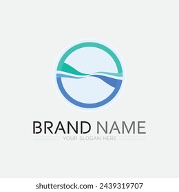 wave and water Isolated round shape logo Blue color logotype Flowing water image. Sea, ocean, river surface