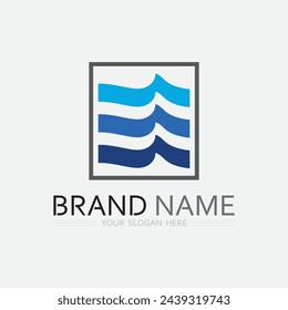 wave and water Isolated round shape logo Blue color logotype Flowing water image. Sea, ocean, river surface