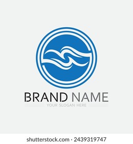 Onda y agua Logotipo de forma redonda aislada Logotipo de color azul Imagen fluida del agua. Mar, océano, superficie del río