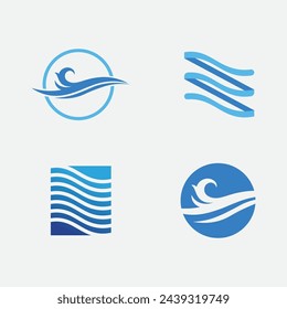 wave and water Isolated round shape logo Blue color logotype Flowing water image. Sea, ocean, river surface