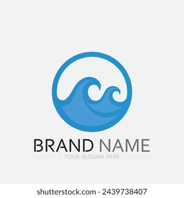 Onda y agua Logotipo de forma redonda aislada Color azul Mar, océano, superficie del río