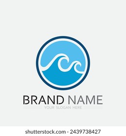 Onda y agua Logotipo de forma redonda aislada Color azul Mar, océano, superficie del río