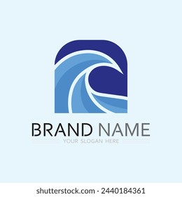 wave and water Isolated round shape logo Blue color  Sea, ocean, river surface