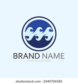 Onda y agua Logotipo de forma redonda aislada Color azul Mar, océano, superficie del río