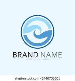 wave and water Isolated round shape logo Blue color  Sea, ocean, river surface