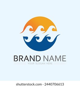 Onda y agua Logotipo de forma redonda aislada Color azul Mar, océano, superficie del río