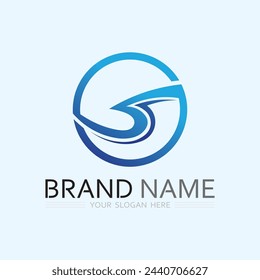 wave and water Isolated round shape logo Blue color  Sea, ocean, river surface