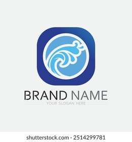 ola y agua Forma redonda aislada logo Color azul Mar, océano, superficie del río