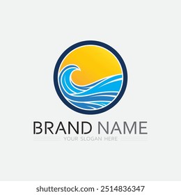 wave and water Isolated round shape logo Blue color  Sea, ocean, river surface
