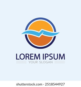 wave and water Isolated round shape logo Blue color  Sea, ocean, river surface