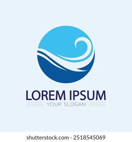 Welle und Wasser Isolierte runde Form Logo Blaue Farbe Meer, Ozean, Flussoberfläche